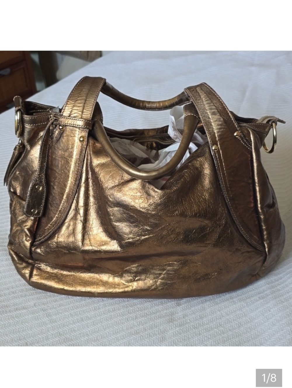 Metallic Genuine Leather Handbag